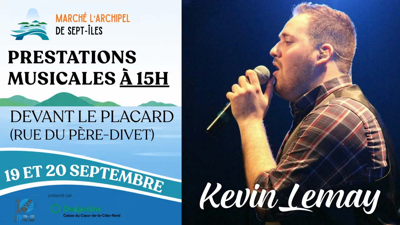 Prestations musicales à 15 h, devant le Placard (rue du Père-Divet), les 19 et 20 septembre — Kevin Lemay